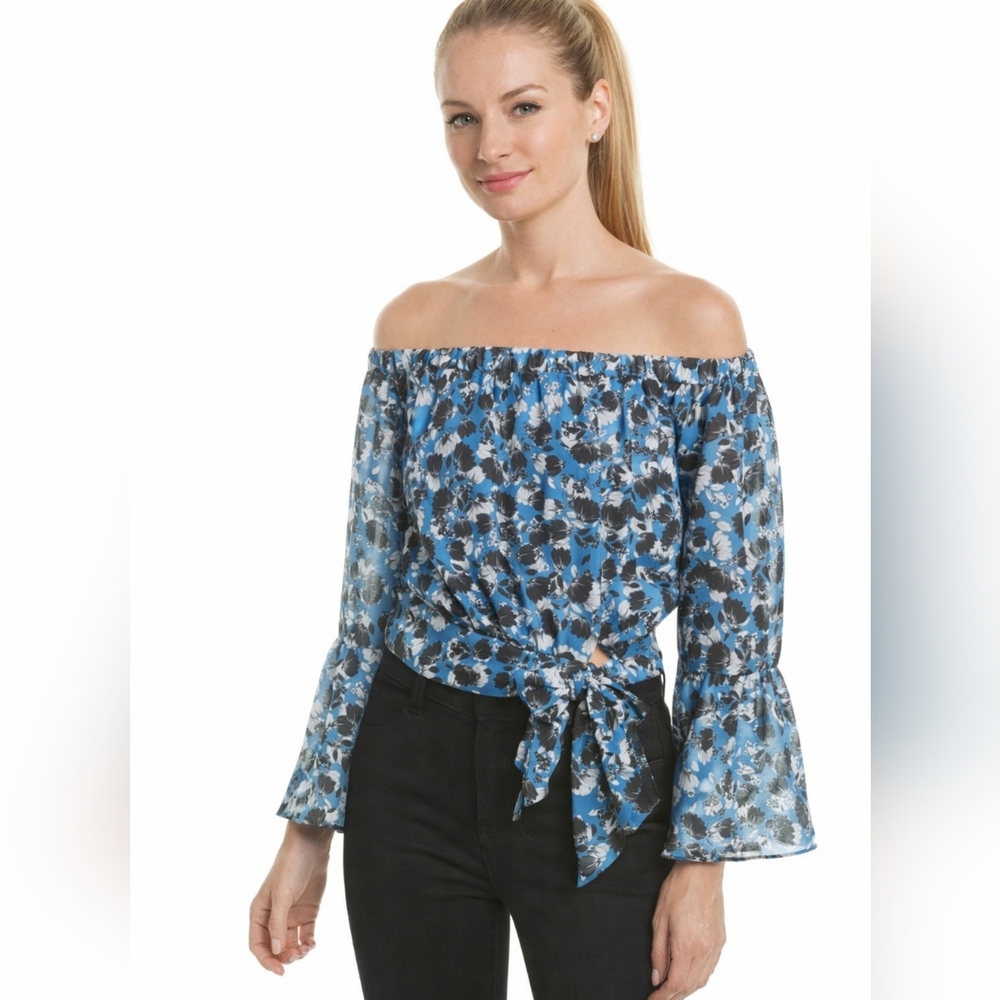 Parker Off the Shoulder Blouse in Blue and white  Floral Print L